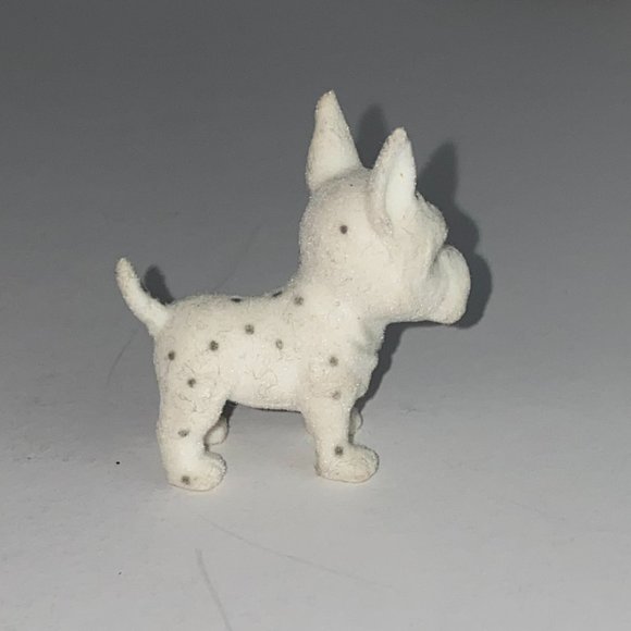 Pretend Play Velvety Flocked Miniature White Dog With Spots Pointed Ears Toy - Picture 4 of 9